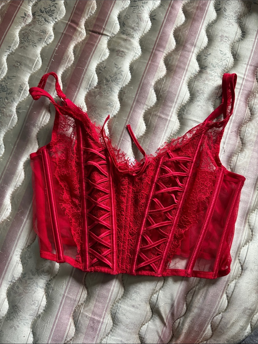 Victoria's Secret Red Lace Bralette with Sheer Panels
